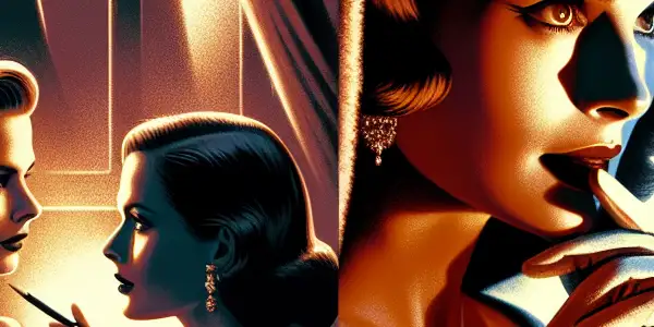 An enchanting movie poster featuring actress Amiri Seya in two contrasting film scenes: a cozy café and a rain-soaked window.