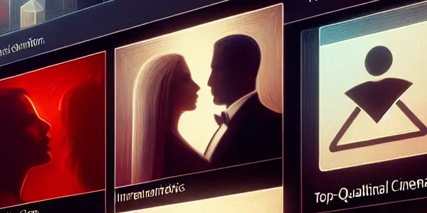 A modern adult entertainment website interface showcasing diverse film genres with a vibrant, alluring atmosphere.